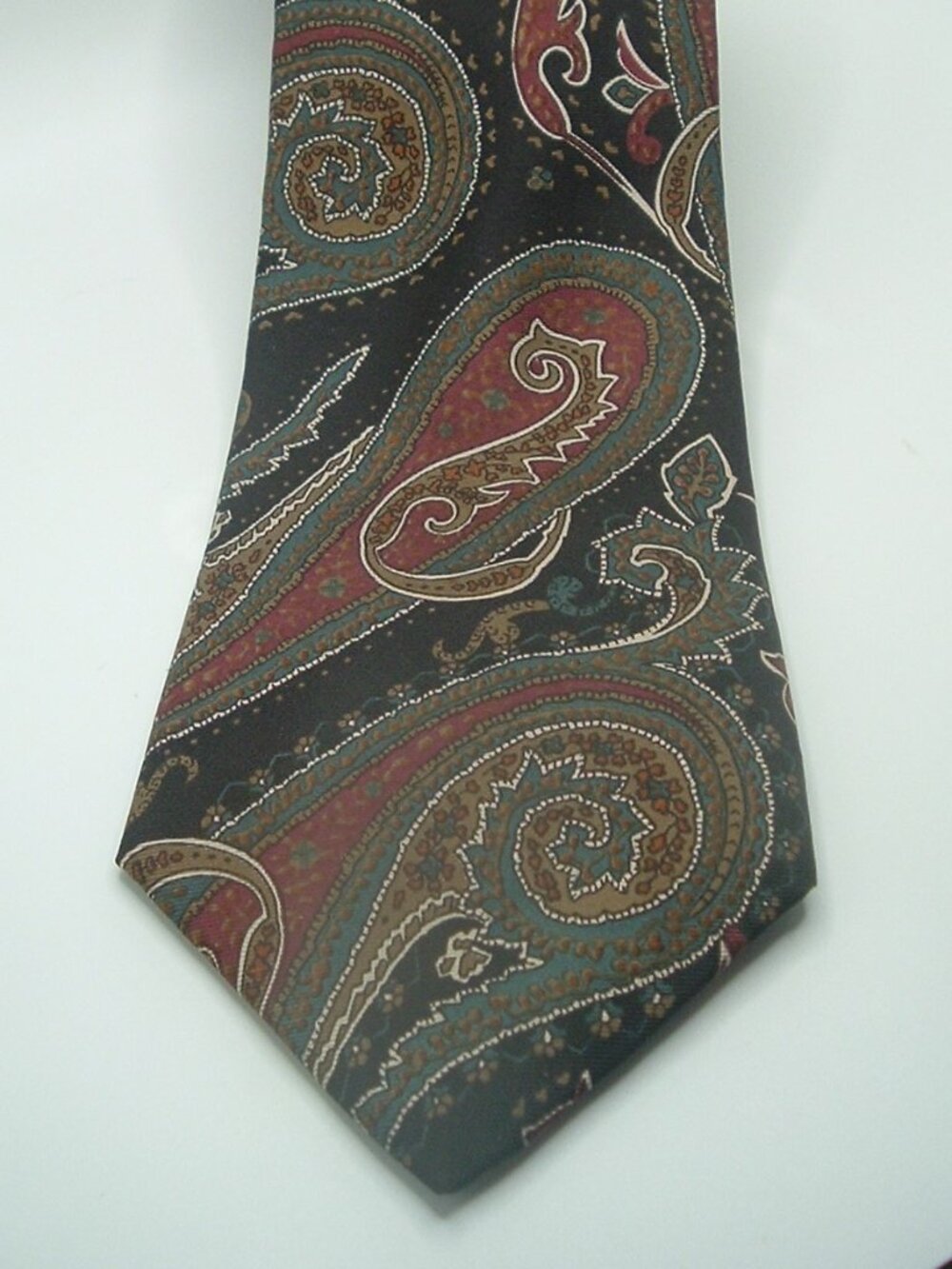 VTG Christian Dior Monsieur Paisley Silk Tie Blk Red Gold Grn Made in USA Italy